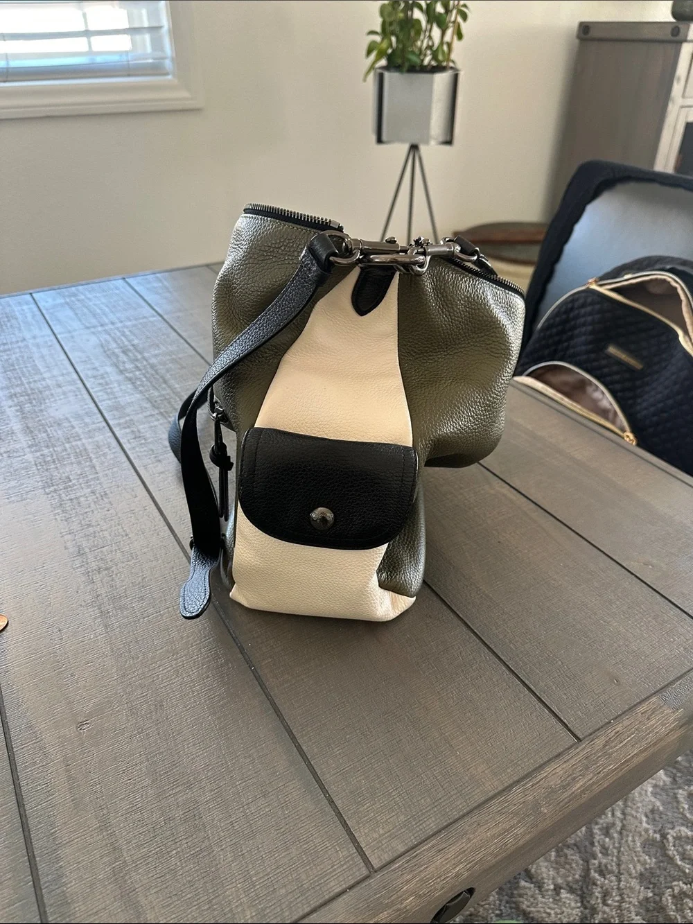 Coach Olive, Cream & Black Pebbled Leather Shoulder Bag